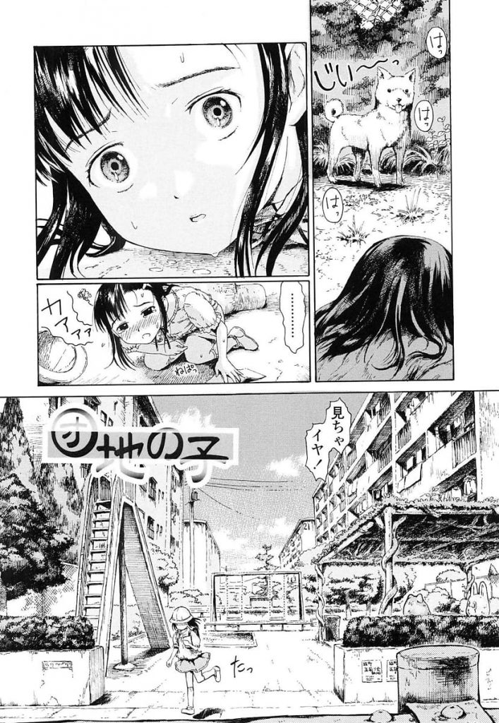 【性の目覚めエロ漫画】お向かいに住む大学生のお兄ちゃんがランドセルに入れた官能小説で目覚めちゃったJS少女！空き地でお兄ちゃんと頑張って処女エッチしちゃう！【雨がっぱ少女群】